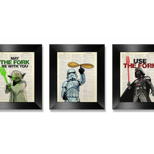 Funny KITCHEN Decor, Funny Kitchen ART, Kitchen Prints for KITCHEN Wall Decor, Kitchen Wall Art, Star Wars Kitchen Poster Set of 3 Wall Art