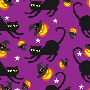 Halloween Fabric, Quilting Fabric, Black Cats, Trick or Treat, Cotton Fabric, Craft Supply/Sewing, Fabric Yard/Half Yard/Fat Quarter