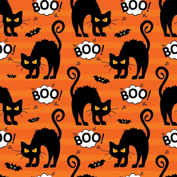 Halloween Fabric, Quilting Fabric, Black Cats, Bats, Trick Or Treat, Cotton Fabric, Craft Supply/Sewing, Fabric Yard/Half Yard/Fat Quarter