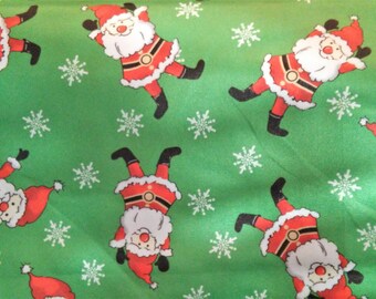 Christmas Fabric, Santa Fabric, Green Snowflake Fabric, Holiday Fabric, Craft Supplies/Sewing Material, Yards/Half Yards/Fat Quarters