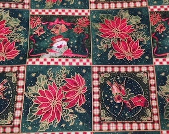Christmas Fabric, Poinsettias Fabric, Birds/Bells/Snowman/Stockings, Quilting/Diy/Craft Supply/Sewing Supplies, Yards/Half Yard/Fat Quarters