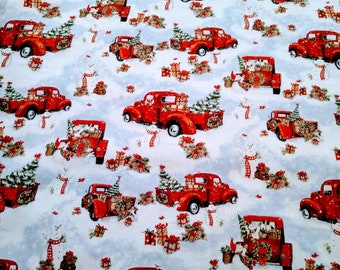 Weihnachten Stoff, Quilten Stoff, rote LKW-Stoff, Weihnachtsszene, Weihnachtsbäume, Nähen, Handwerk liefert, ganze Yards/half Yards