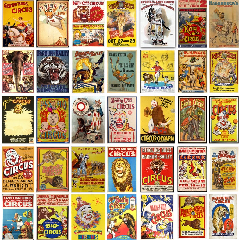 Large Images Clipart Art /& Craft Printable Instant Download Large around 30x20 inch 40 Vintage CIRCUS Poster Presentation Slide