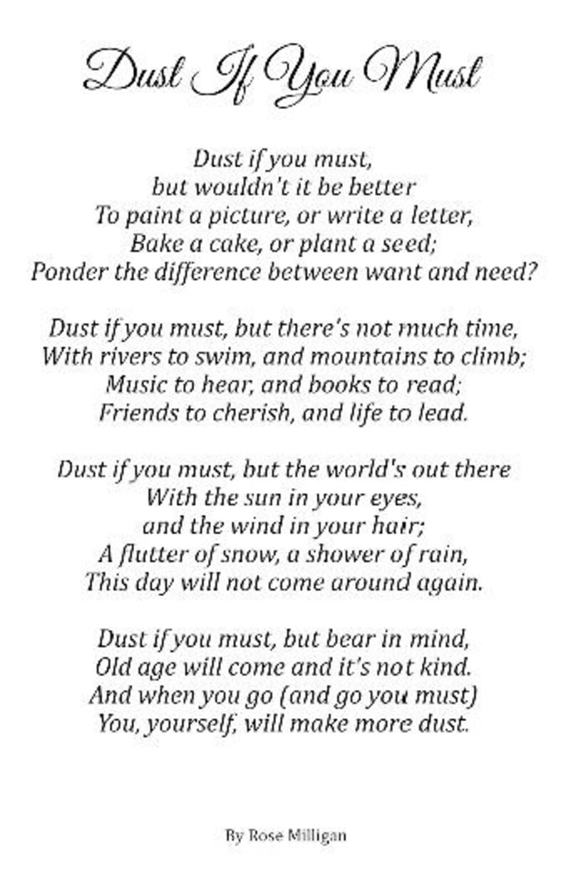 Dust If You Must Poem Glossy Poster Print 4 Sizes Etsy UK