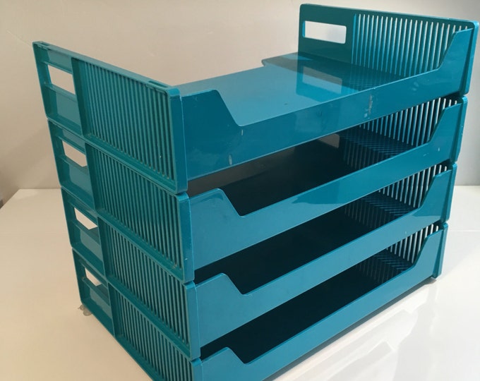 Eldon Office Products Stackable Letter Trays Set of 4, Turquoise, 1969, USA Etsy