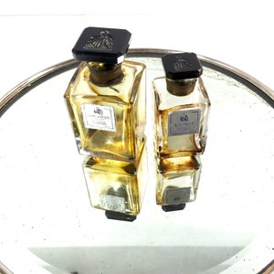 Vintage Lanvin Perfume Bottles Mon Peche and Arpege Extrait De Lanvin Paris France 1920s Foil Labels Empty