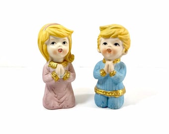 Homco Figurines 5211 Praying Boy and Girl Pair of Vintage Ceramic Collectable Decor