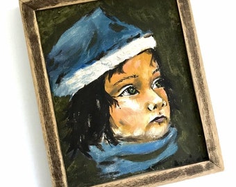 Boy in Blue Original Portrait Painting by Augie