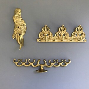 Brass Hooks and Fixtures Mermaid Fleur de Lis Deco
