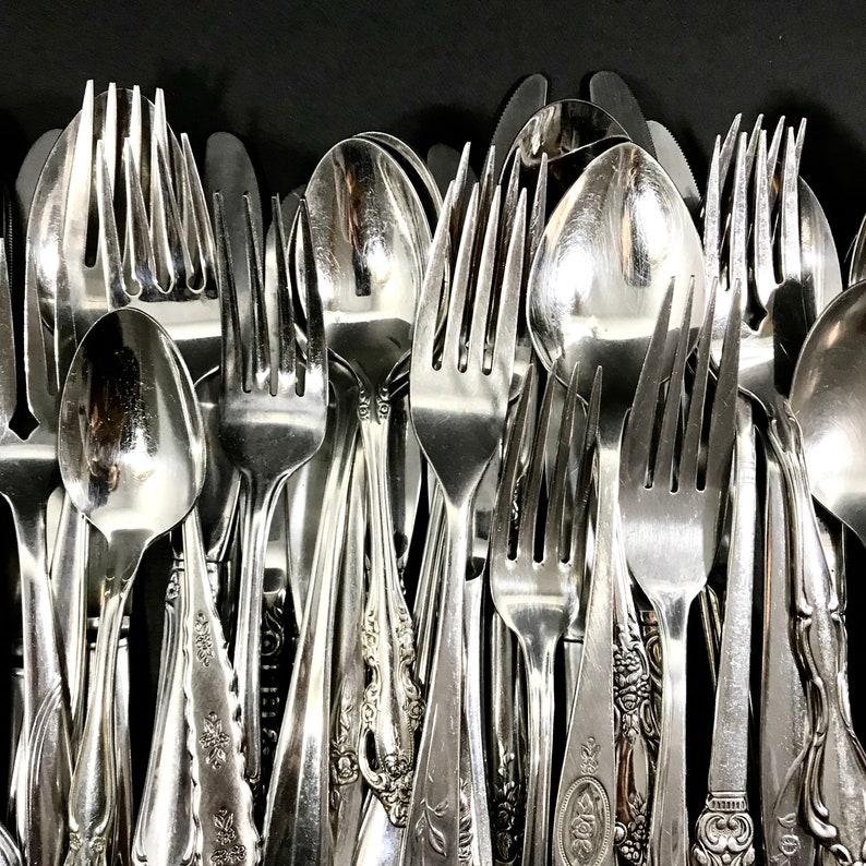 Mismatched Silverware Sets Flatware Stainless Utensils Eclectic Farmhouse Vintage Antique Service 4, 8, 12 Superb New Inventory image 6