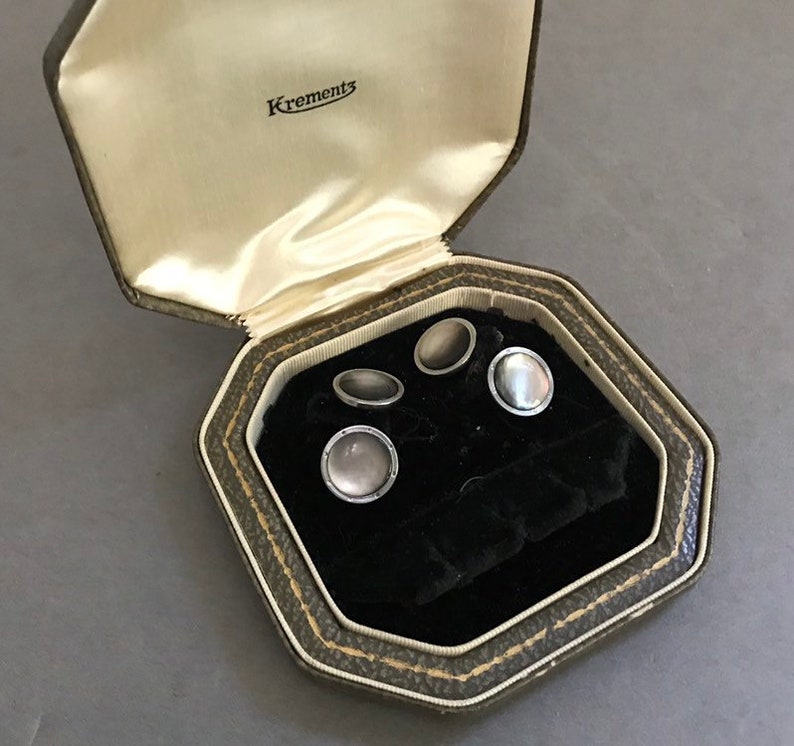 Krementz Double Cufflink Art Deco Gray Shell in Original deals Box