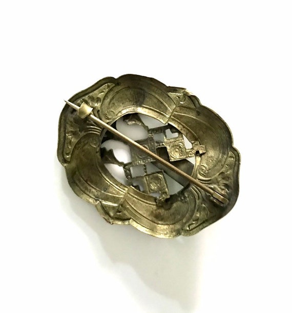 Brass and Jade Art Nouveau Brooch - image 6