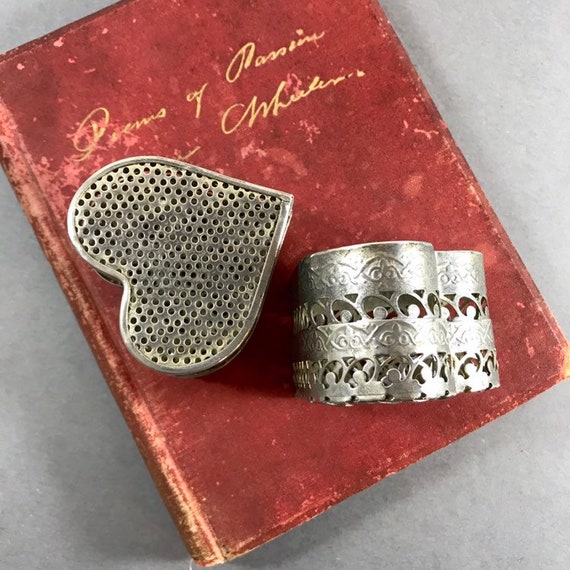 Vintage Metal Box Filigree Heart Shaped Jewelry T… - image 7