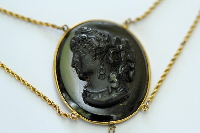 Victorian Black Glass Cameo Festoon Necklace Etsy