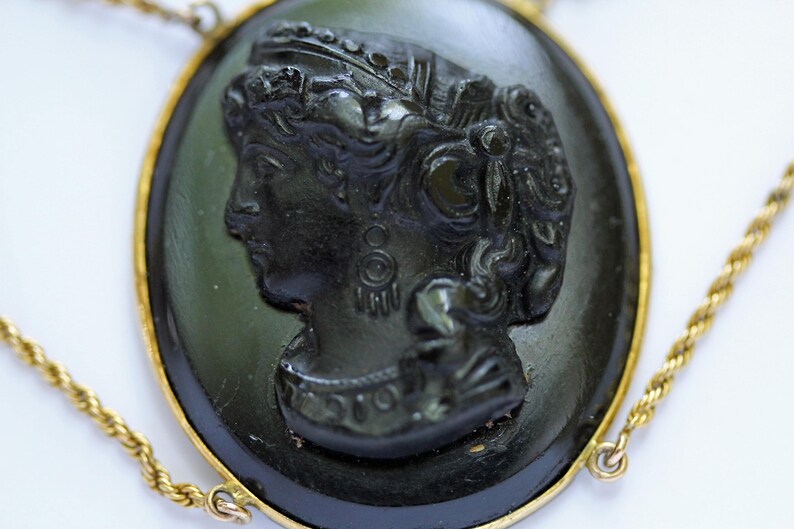 Victorian Black Glass Cameo Festoon Necklace Etsy