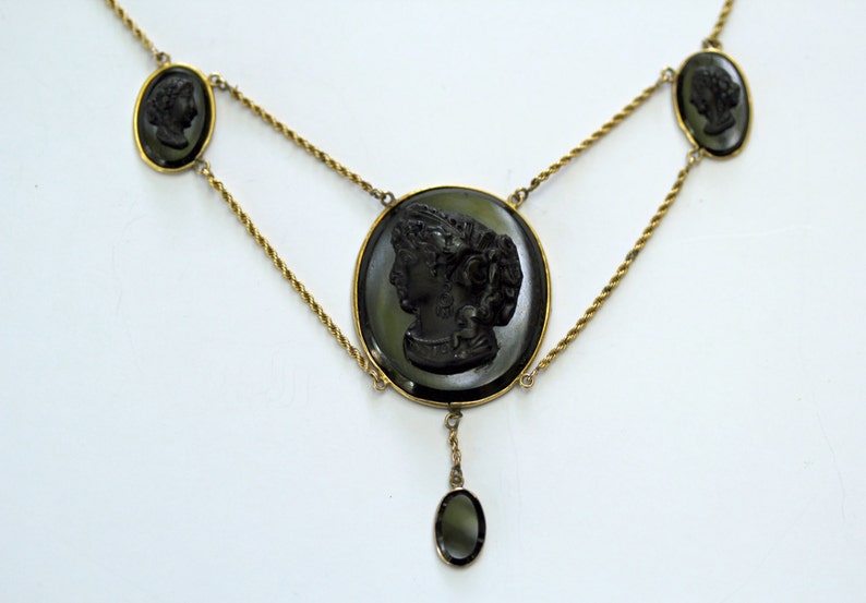 Victorian Black Glass Cameo Festoon Necklace Etsy