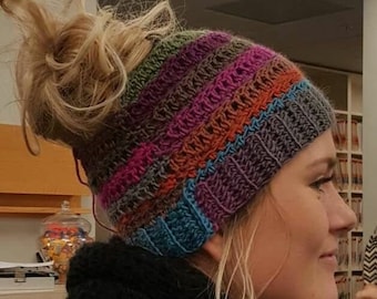 Messy Bun, Ponytail Crochet Beanie