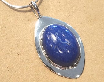 Handmade Sterling Silver Lapis Lazuli Pendant with 18" Chain