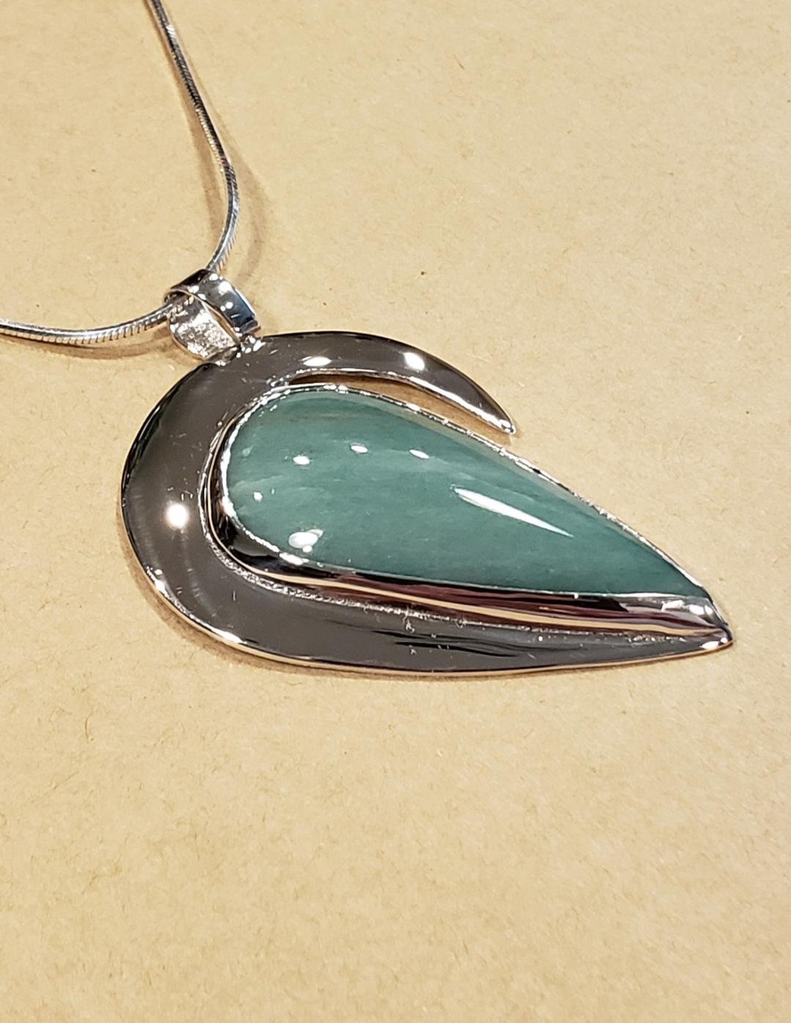 Adventurine Freeform Design Set in Sterling Silver Pendant | Etsy