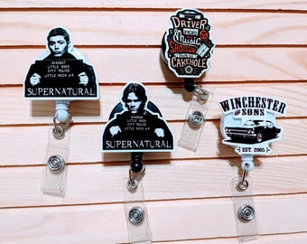 Supernatural Badge Reel, Supernatural Earrings , Winchester Boys, Retractable Badge Reels, Pant Clip Badge Reel, Dean and Sam Winchester