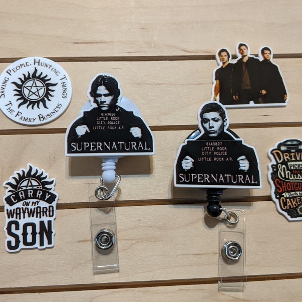 Supernatural Badge Reel, Supernatural Earrings , Winchester Boys, Retractable Badge Reels, Pant Clip Badge Reel, Dean and Sam Winchester