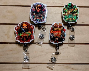 80s 90s Horror Movie Badge Reel, Retractable ID Holder