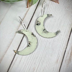 Concrete Crystal Moon Earrings Celestial Crescent Moon