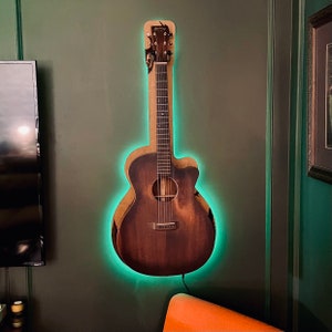 Custom Full Body Guitar LED/Neon Backlight Wall Mount Wood Hanger