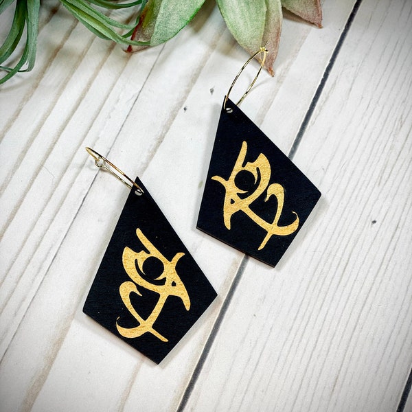 Shadowhunter Fearless Rune Wood Dangle Earrings Mortal Instruments Clary Fray