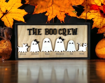 Ghost Family "The Boo Crew" gepersonaliseerd houten Halloween-bord