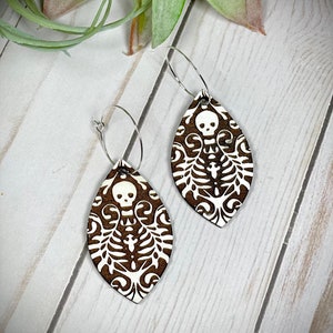 Skeleton Wood Dangle Earrings Mardi Gras VooDoo Boho Jewelry