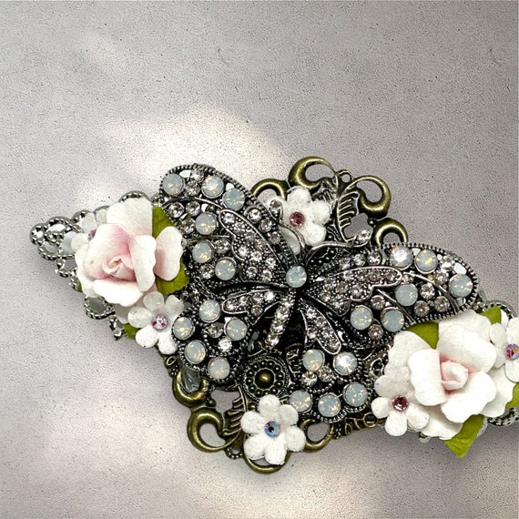 Floral Crystal Butterfly Hair Barrette, Floral Hair  display picture 1