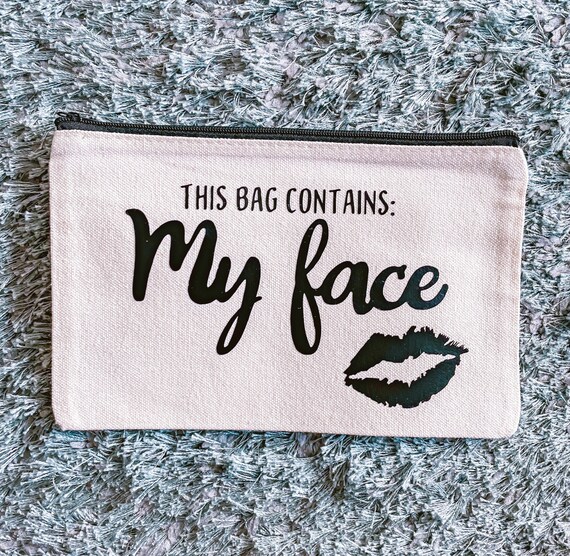 Kulturbeutel ‚This Bag Contains My Face‘ | Große Kosmetiktasche Aus Baumwolle Mit Reißverschluss, Für Reise & Fitness
