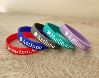 Bracelet d'alerte médicale « Asthme » en silicone, taille adulte