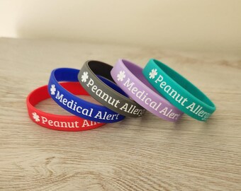 Bracelet d'alerte médicale en silicone « Allergie aux cacahuètes » taille adulte
