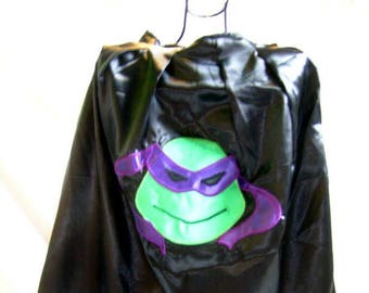 Purple Masked Turtle Superhero Cape, Handmade Satin Costume