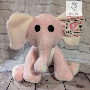 Embroidered Birth Stat Elephant, baby elephant stuffed animal, birth announcement, baby shower gift, baby announcement, stuffed elephant