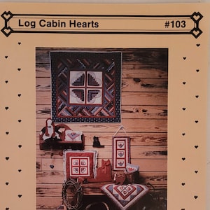 Log Cabin wall quilt pattern, pillow pattern, wall hanging, log cabin block, County Threads pattern, hearts pattern, scrap quilt pattern