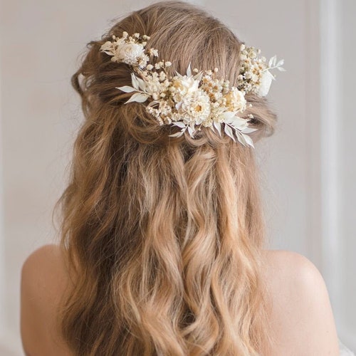 Ivory Wedding Flower Hair Arrangement With Preserved Flowers - Etsy