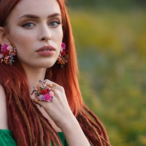 Frida flower ring Wedding jewellery Flower accessories Cinco de mayo Ring with roses Magaela Autumn ring Adjustable ring for bride
