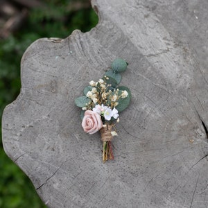Romantic groom&#39;s boutonniere Dusty pink wedding buttonhole Flower accessories Blush rose boutonniere Handmade Bestman boutonniere Groomsman