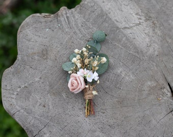 Romantic groom's boutonniere Dusty pink wedding buttonhole Flower accessories Blush rose boutonniere Handmade Bestman boutonniere Groomsman