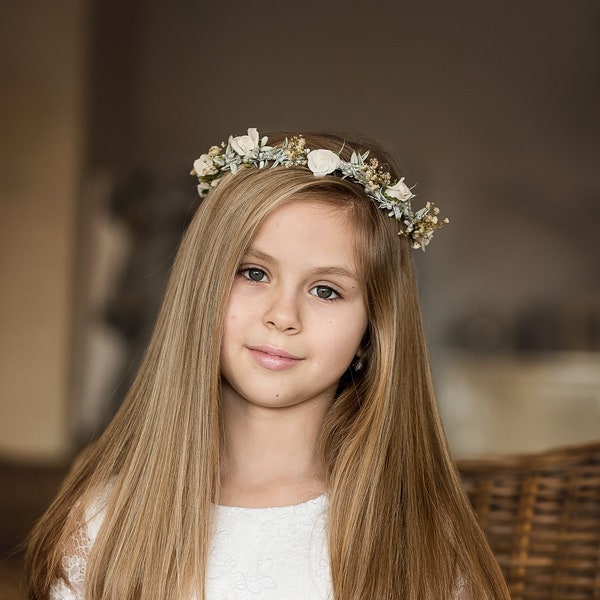 Floral Hair Crown: First Communion White Rose Crown