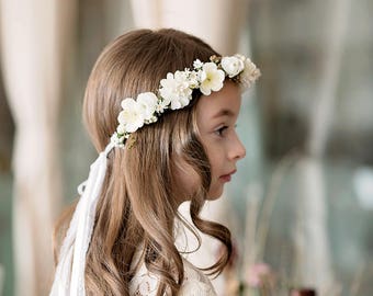 Première couronne de tête de communion sainte avec voile Magaela accessoires Couronne florale blanche Accessoires de cheveux Sainte communion Fleurs de fleurs Couronne de fleur