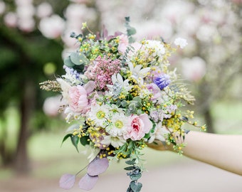 Ramo de novia romántico Ramo de flores de pradera Magaela Boda Ramo de pastel natural para novia Ramo preservado de dama de honor hecho a mano