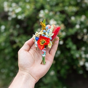 Folk flower boutonniere Wedding boutonniere Accessories for groom Poppy boutonniere Handmade groom&#39;s boutonniere Wedding accessories