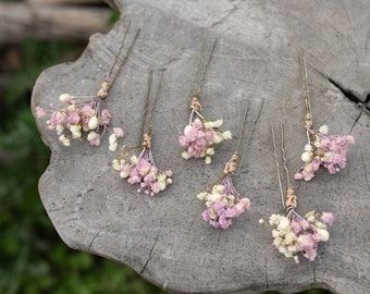 Romantic flower hairpins Dusty pink hairpins from dried flowers Wedding floral accessories Blush and ivory hair pins Magaela accessories