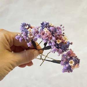 Purple and pink dried flower hairpins Lilac dried hairpins Wedding hairpins Romantic pale violet hairpins Bridal flower hair pins Magaela