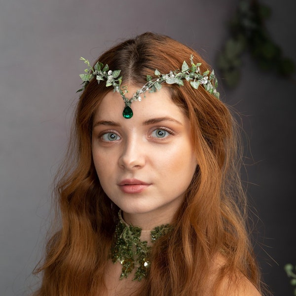 Greenery flower tiara Renaissance festival crown Elven tiara Elf tiara Fairytale crown Bridal tiara Greenery wedding Fantasy wedding Magaela