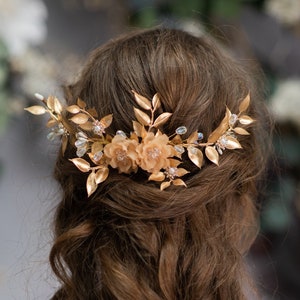 Glamour hair comb Bridal hair comb Vintage hair comb Bridal hair vine Golden bridal hair comb Bridal hair Magaela Cottagecore Bride to be image 1